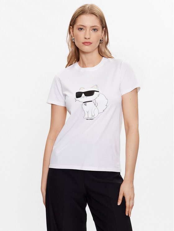 KARL LAGERFELD T-krekls Ikonik 2.0 Choupette 230W1703 Balts Regular Fit