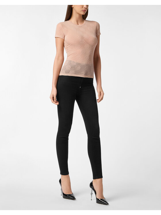 PHILIPP PLEIN PHILIPP PLEIN T-Shirt 24159 Kremowy Skin Tight Fit
