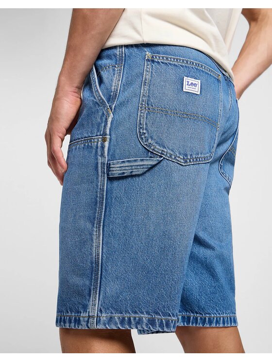 Lee Lee Szorty jeansowe DBL KNEE CARPENTER SHOR Niebieski Regular Fit