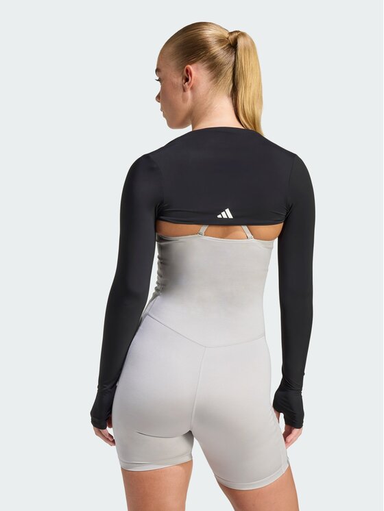 adidas adidas Koszulka techniczna Power Essentials Workout Contour Shrug Czarny Fitted Fit