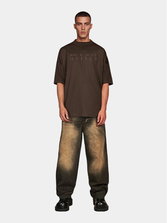 MADE BY SOCIETY MADE BY SOCIETY T-Shirt Tricou L’Essentiel - T17471 Brązowy Basic Fit