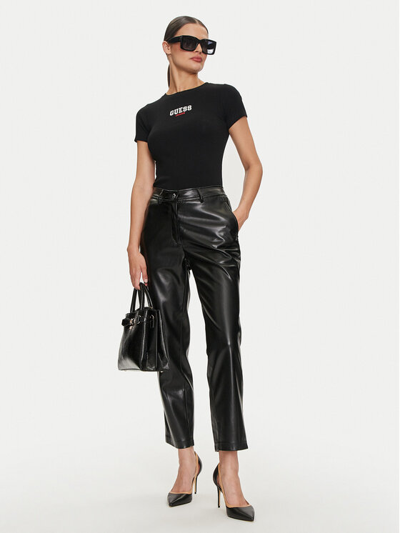 Guess Guess Hlače od imitacije kože Lia W4YB18 WF8Q0 Crna Regular Fit