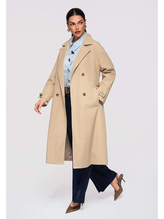 Ombre Ombre Płaszcz przejściowy OW-COLC-0119 Beżowy Oversize