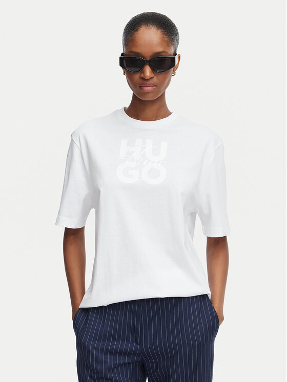 HUGO Tricou Dashire_5 50566678 Alb Relaxed Fit