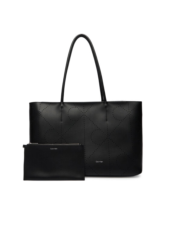 Calvin Klein Calvin Klein Дамска чанта Emblem Aop Perfor Lthr Tote LV04F3359G Черен