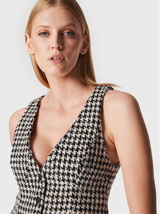 ROTATE ROTATE Prsluk Sparkly Houndstooth RT1903 Bijela Slim Fit