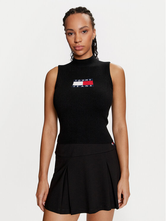 Tommy Jeans Tommy Jeans Bluză cu gât Center Flag DW0DW18527 Negru Slim Fit
