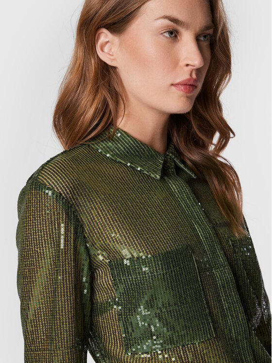 Guess Guess Marškiniai Maya W2BH69 KBDV0 Žalia Slim Fit