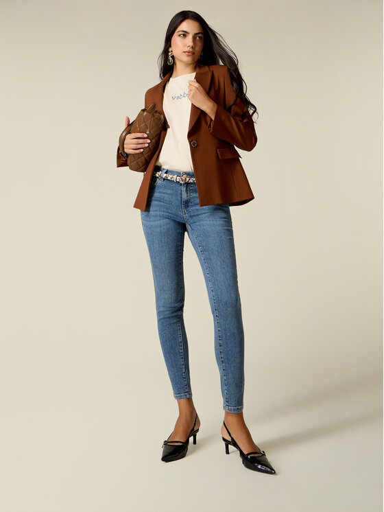 Oltre Oltre Jeansy P573R209288N024 Turkusowy Slim Fit