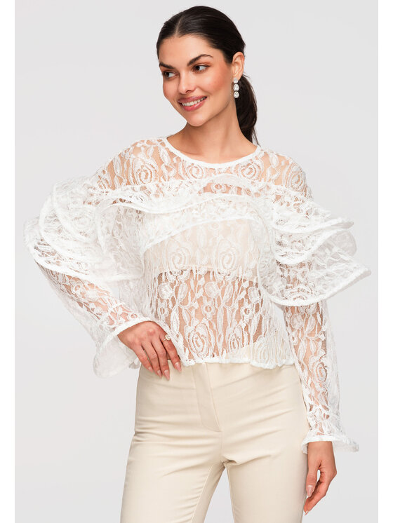 Ombre Ombre Bluzka OW-TS-E0036 Biały Baggy Fit