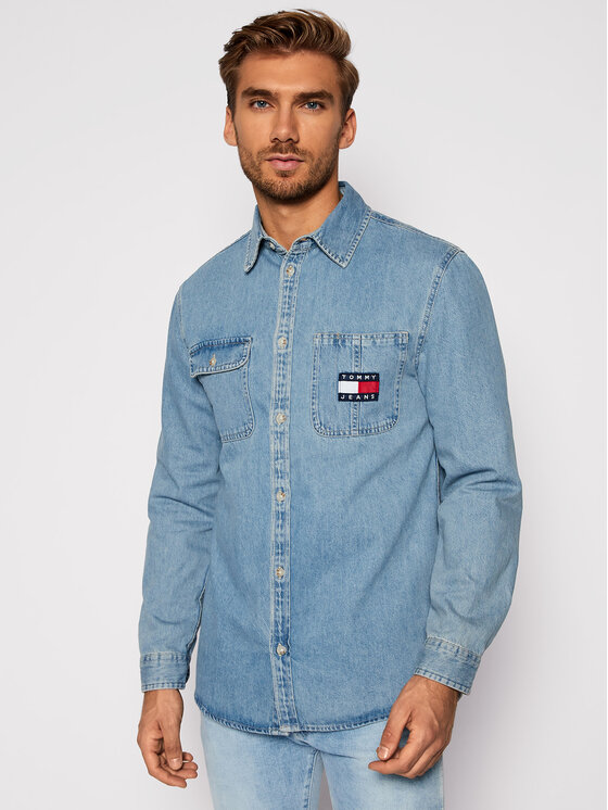 Tommy Jeans Marškiniai Tjm Denim Badge DM0DM08784 Mėlyna Regular Fit •  Modivo.lt