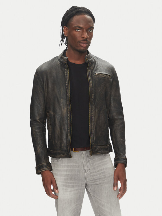 Serge Pariente Serge Pariente Lederjacke Retro Beige Slim Fit