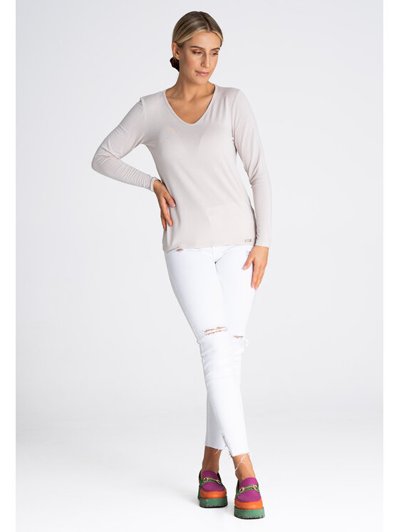 FIGL FIGL Bluzka M980 Beżowy Regular Fit