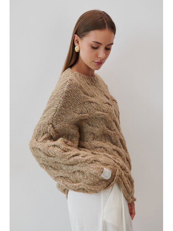 Fobya Fobya Sweter F1767 Brązowy Basic Fit
