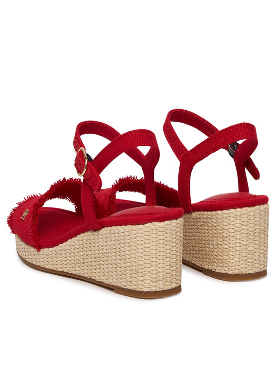 Tommy Hilfiger Tommy Hilfiger Sandały Mid Woven Wedge Espad Fringe FW0FW09470 Czerwony