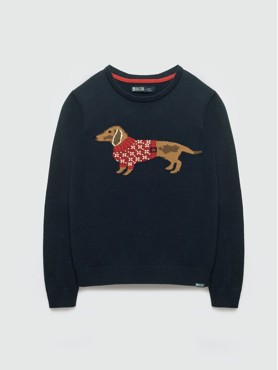 BIG STAR BIG STAR Sweter KAJKA Granatowy Basic Fit