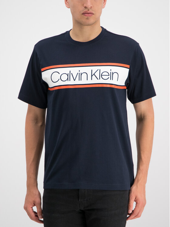Calvin Klein Calvin Klein Tričko Text Stripe Logo K10K103948 Tmavomodrá Regular Fit
