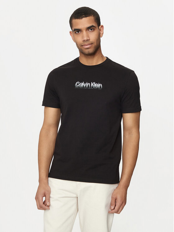 Calvin Klein T-krekls Flock Logo K10K113118 Melns Regular Fit