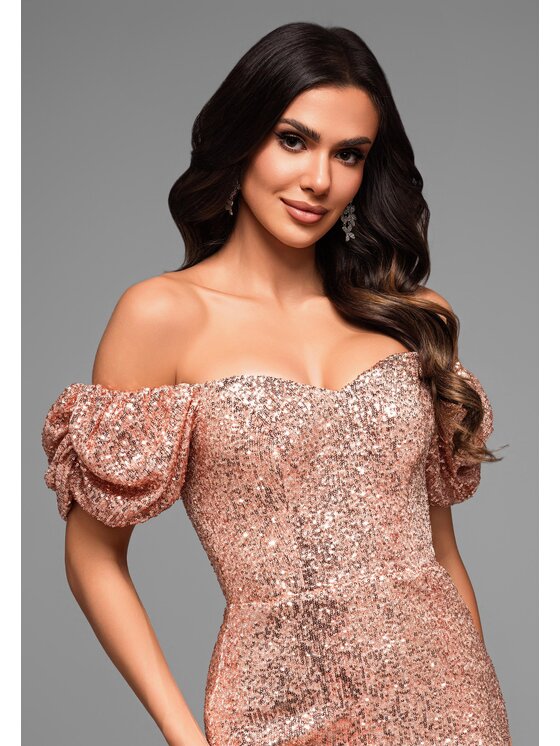 Ombre Ombre Sukienka wieczorowa LA-OM-DLR043 Złoty Regular Fit