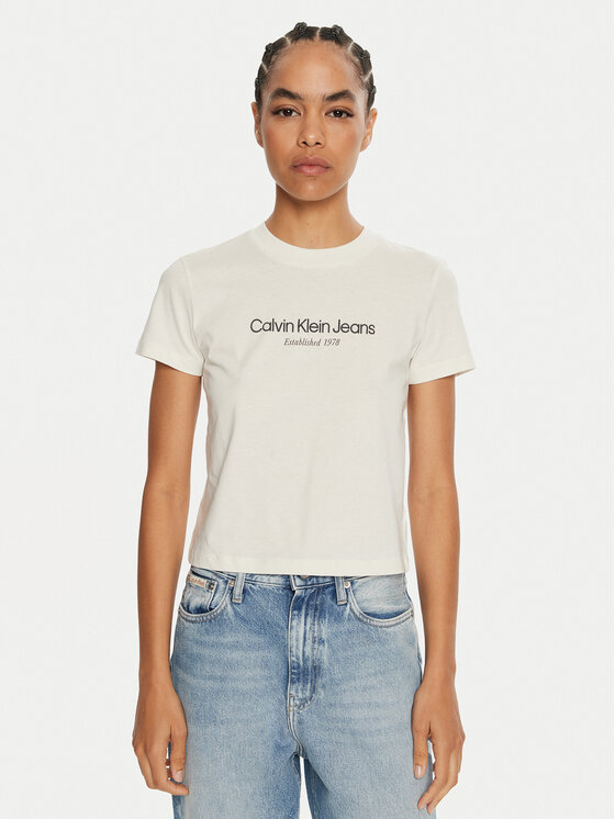 Calvin Klein Jeans T-krekls J20J224914 Écru Regular Fit