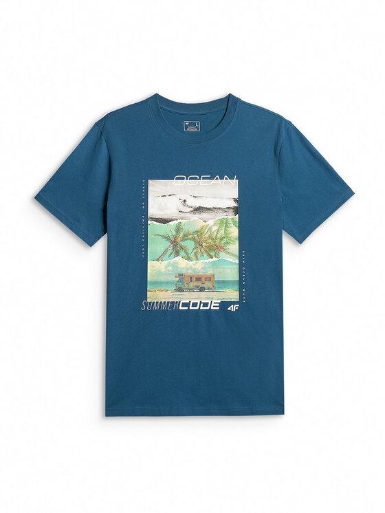 4F 4F T-Shirt SUMMER CODE Turkusowy Regular Fit