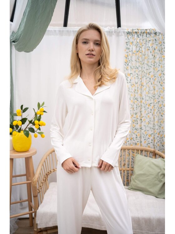 White pocket White pocket Piżama z wiskozy Écru Regular Fit