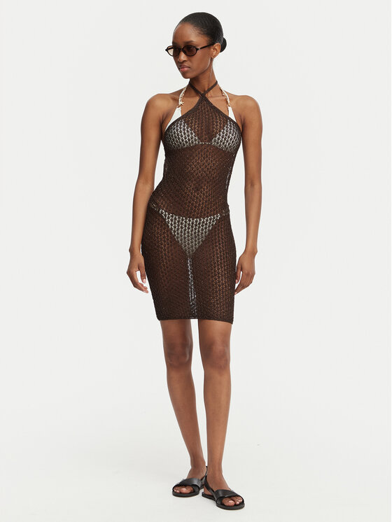 Guess Guess Pludmales kleita E6GK05 Z5402 Tumši brūna Regular Fit