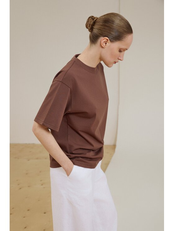 Estro Estro T-Shirt ER00119731 Σκούρο καφέ Oversize