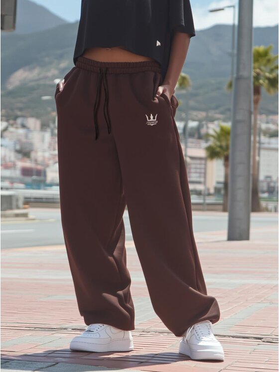 Jigga Wear Jigga Wear Spodnie dresowe Szerokie Luźne Baggy Damskie Jigga Haftowane Logo S Brązowy Regular Fit