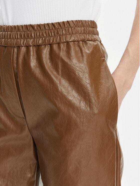 Max Mara Leisure Max Mara Leisure Hlače od imitacije kože Brezza 2415131141 Smeđa Wide Leg
