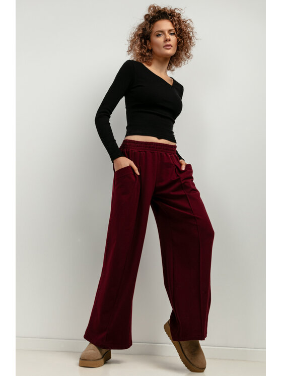 Tessita Tessita Spodnie dzianinowe T413/9/L Bordowy Wide Leg