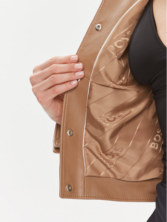 BOSS Boss Usnjena jakna Samarie 50505500 Bež Slim Fit