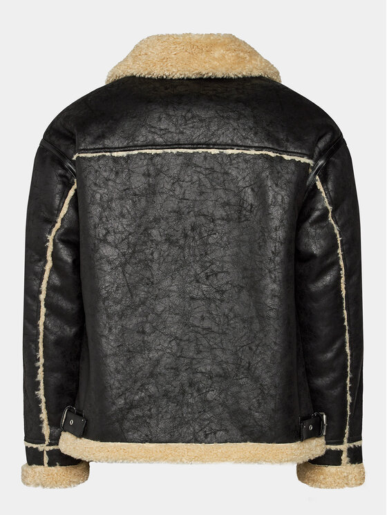 BDG Urban Outfitters BDG Urban Outfitters Jakna od imitacije kože Shearling Aviator 77394369 Crna Oversize