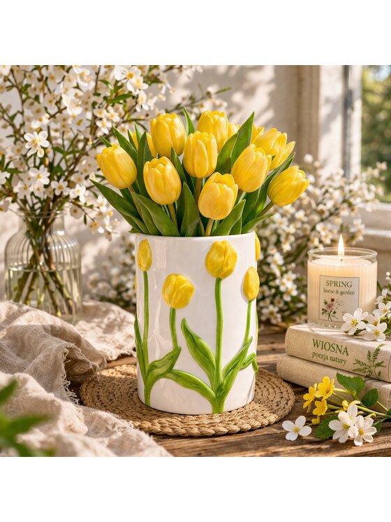MIAhome MIAhome Wazon ceramiczny z tulipanami TULIPANO Żółty