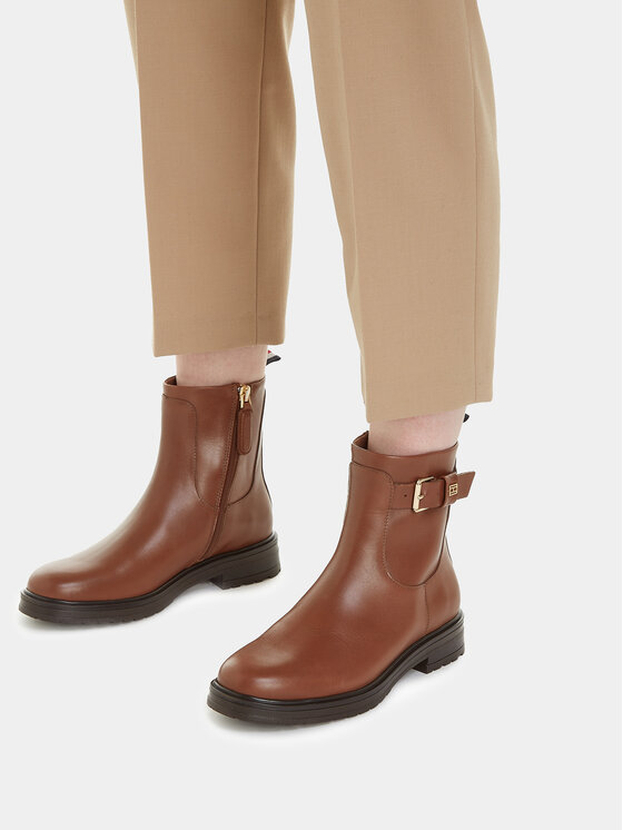 Tommy Hilfiger Tommy Hilfiger Členková obuv Thermo Leather Belt Bootie FW0FW07479 Hnedá