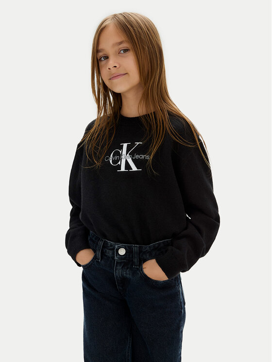 Dziewczęcy Sweter Calvin Klein Jeans, Rozmiar 6Y, Czarny, Monologo IG0IG02830 M