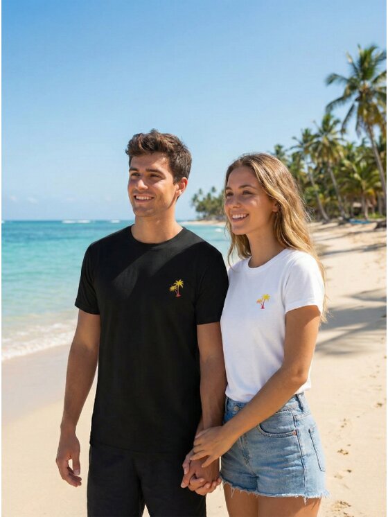 MyStars MyStars T-Shirt Palmy na urlop plażę wakacje 128200 Czarny Regular Fit