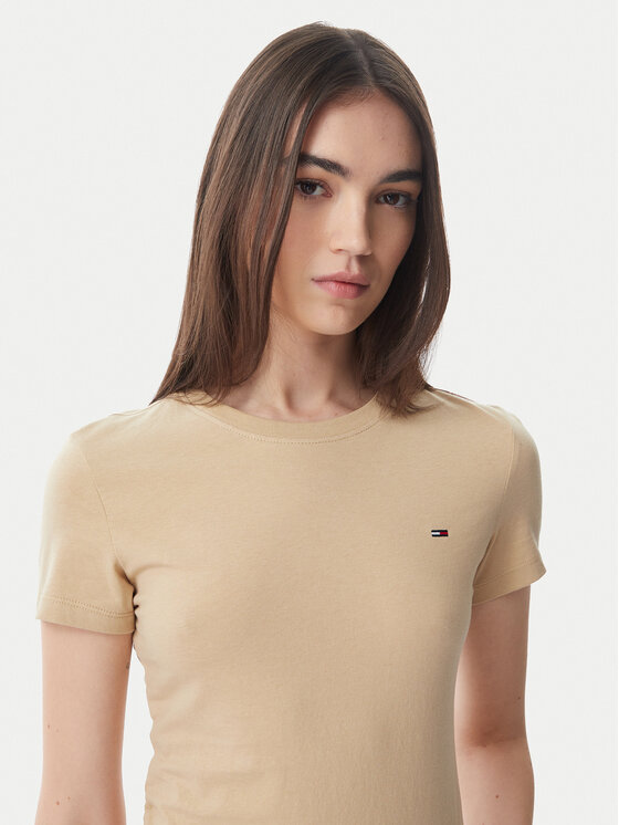 Tommy Jeans Tommy Jeans T-Shirt DW0DW20459 Ανοιχτό μπεζ Slim Fit