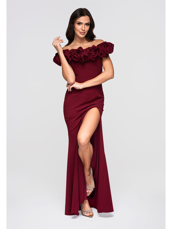Ombre Ombre Sukienka wieczorowa LA-OM-DLR178 Bordowy Regular Fit