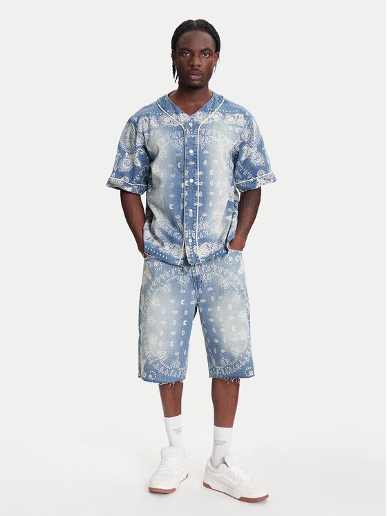 Karl Kani Karl Kani Camicia Paisley Denim Baseball PD00005371 Blu Regular Fit