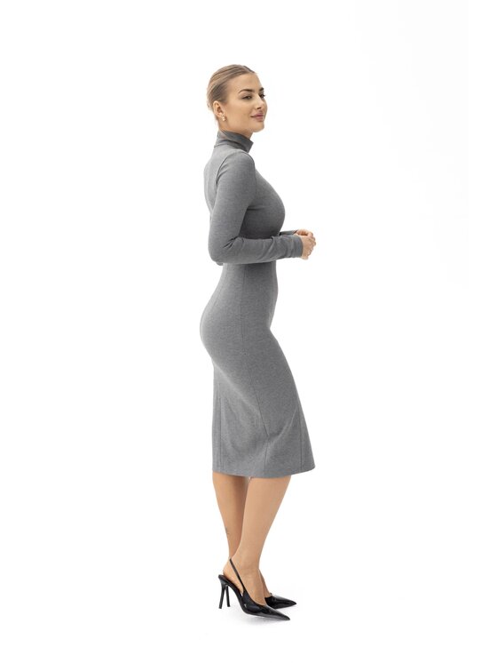 MANDRAGORA MANDRAGORA Sukienka Elegancka, Dopasowana Wiskozowa Sukienka do Kolan Laurell Szary Regular Fit