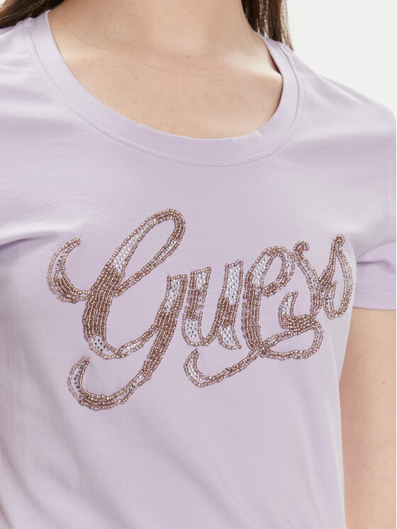 Guess Guess T-shirt W4GI30 J1314 Ljubičasta Slim Fit