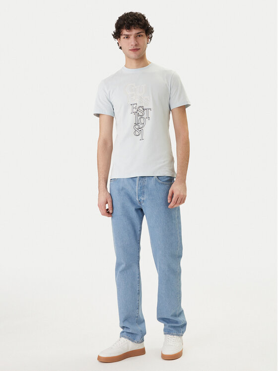 Guess Guess Tricou M6GI10 K2991 Albastru celest Slim Fit