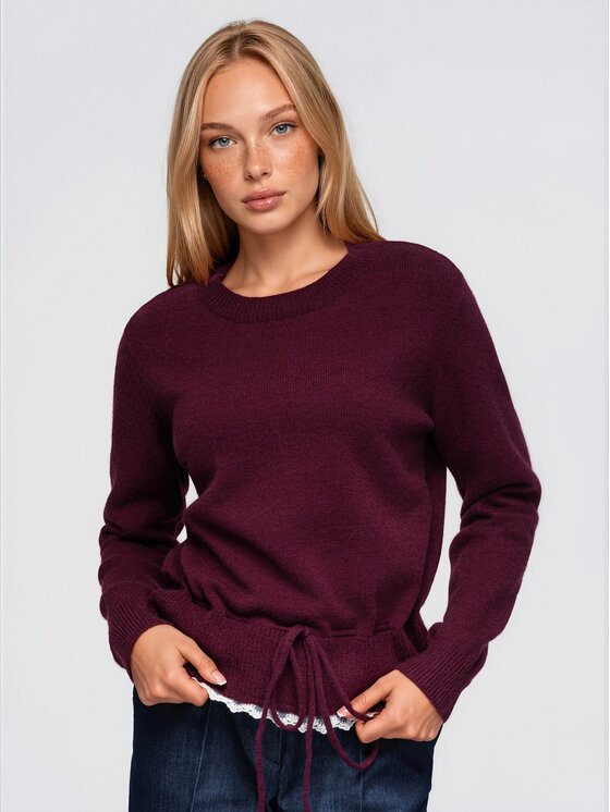 Ombre Ombre Sweter OW-SW-E0070 Bordowy Relaxed Fit