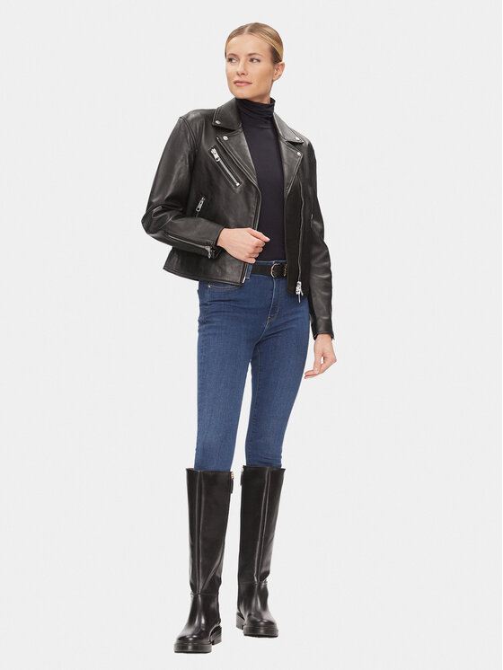 Tommy Hilfiger Tommy Hilfiger Кожено яке Perfecto WW0WW39943 Черен Slim Fit