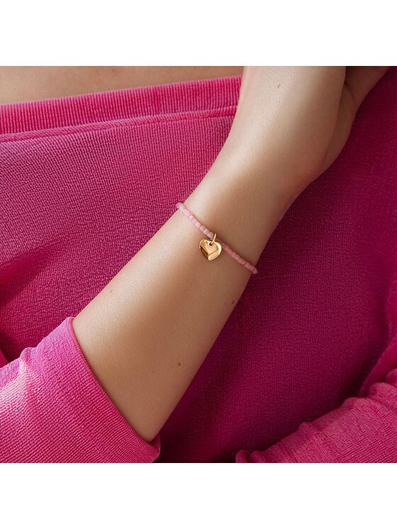 Lilou Lilou Náramek z różowymi kamieniami i zawieszką w kształcie serca, pozłacana Zlatá