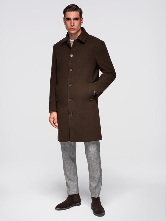 Ombre Ombre Płaszcz OM-COWC-0135 Brązowy Regular Fit
