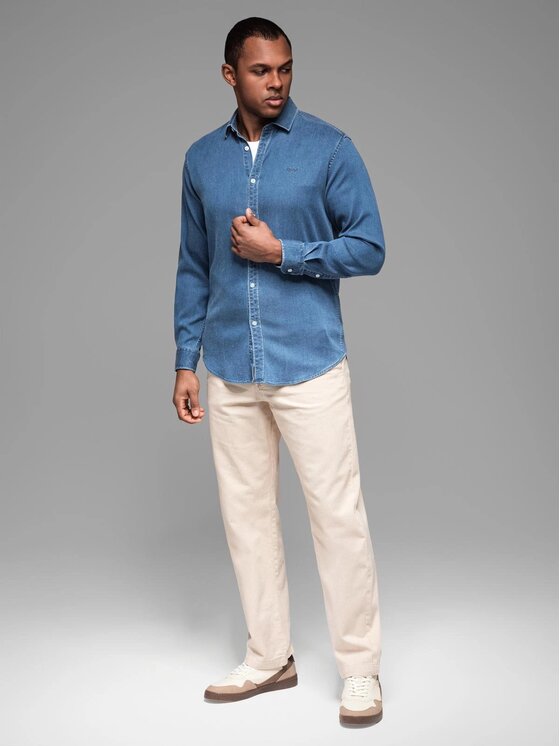 Ombre Ombre džínová košile OM-SHDS-0180 Modrá Regular Fit