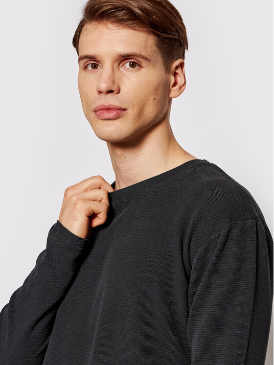 Longsleeve Henry Waffle 106453 Nero Regular Fit