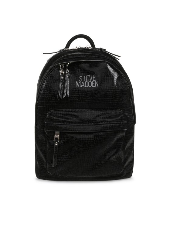 Black leather steve madden backpack deals